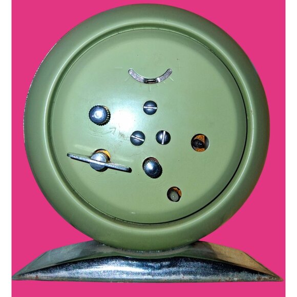 Vintage Blue Owl Design Alarm Clock With Chrome Base & Green Back Mid-Century St - Picture 7 of 9